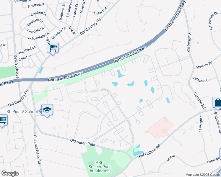 map of restaurants, bars, coffee shops, grocery stores, and more near 344 Altessa Boulevard in Melville