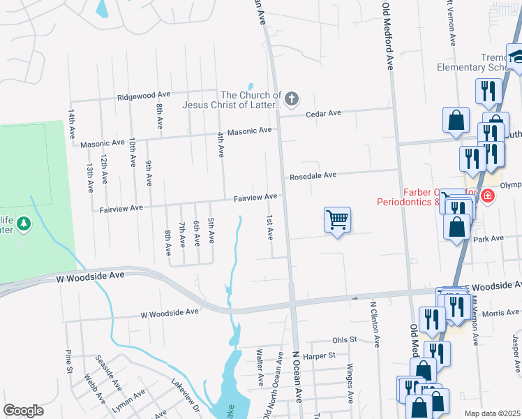 map of restaurants, bars, coffee shops, grocery stores, and more near 6 1st Avenue in Holtsville