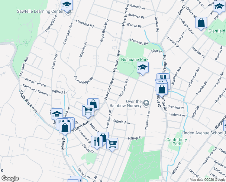 map of restaurants, bars, coffee shops, grocery stores, and more near 5 Charles Street in Montclair