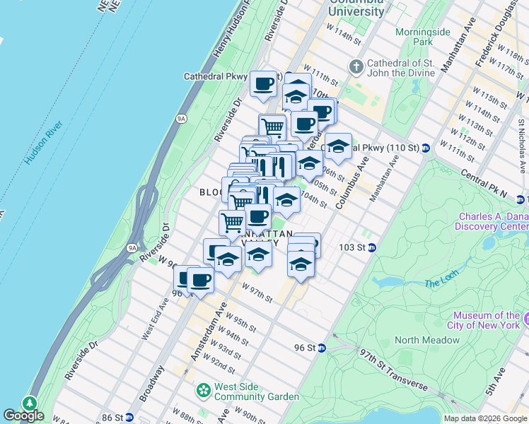 map of restaurants, bars, coffee shops, grocery stores, and more near in New York