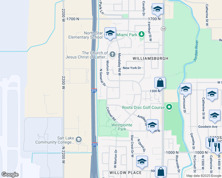 map of restaurants, bars, coffee shops, grocery stores, and more near 1947 North General Drive in Salt Lake City