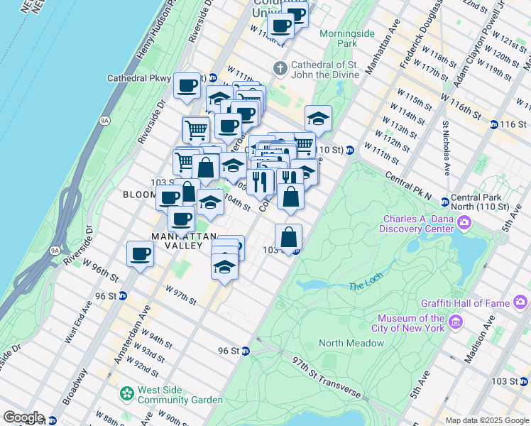 map of restaurants, bars, coffee shops, grocery stores, and more near in New York