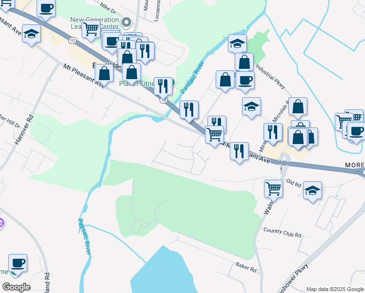 map of restaurants, bars, coffee shops, grocery stores, and more near 631 West Mount Pleasant Avenue in Livingston