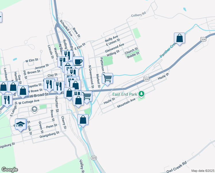 map of restaurants, bars, coffee shops, grocery stores, and more near 27 Market Street in Tamaqua