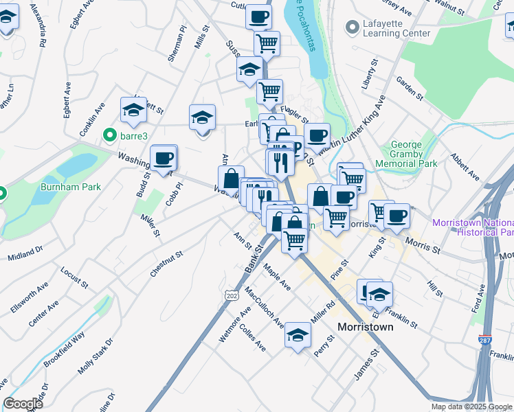 map of restaurants, bars, coffee shops, grocery stores, and more near 19 Cattano Avenue in Morristown