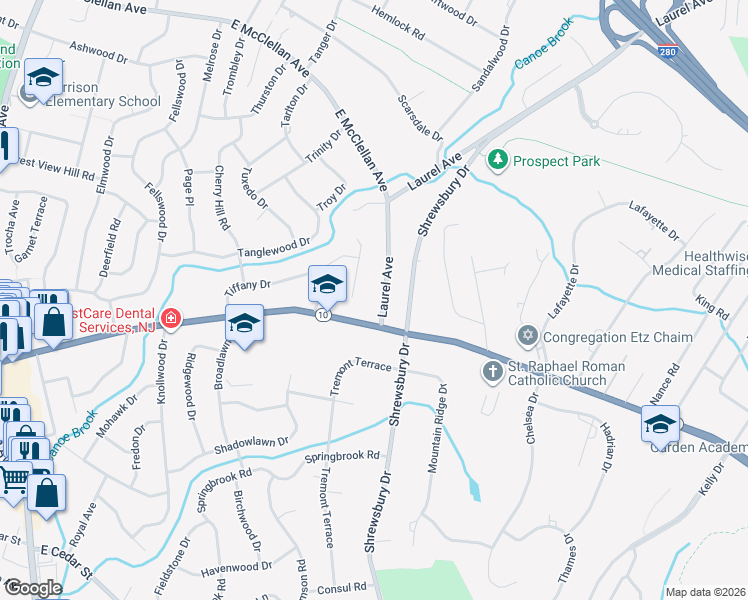 map of restaurants, bars, coffee shops, grocery stores, and more near 15 Tilden Court in Livingston