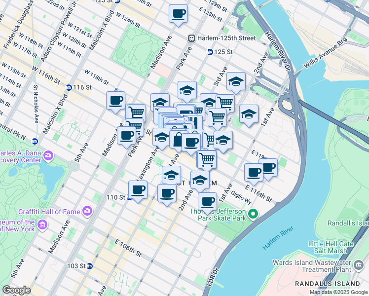 map of restaurants, bars, coffee shops, grocery stores, and more near in New York