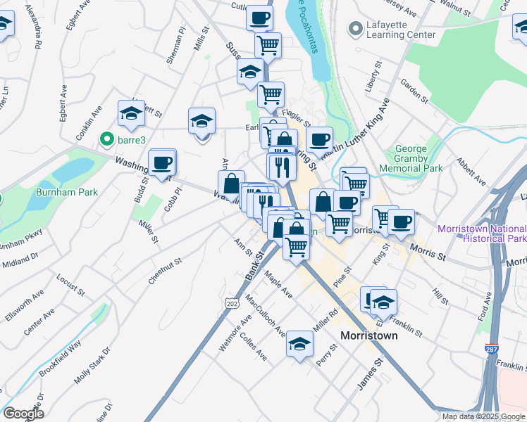 map of restaurants, bars, coffee shops, grocery stores, and more near 30 Cattano Avenue in Morristown