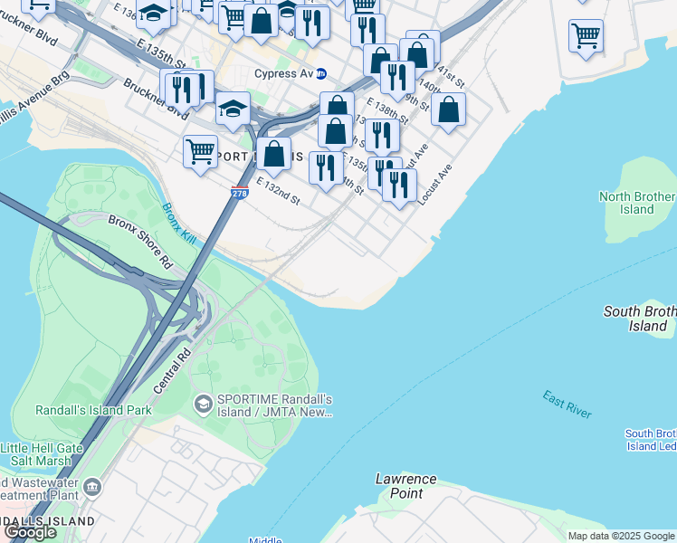 map of restaurants, bars, coffee shops, grocery stores, and more near 910 East 132nd Street in Bronx