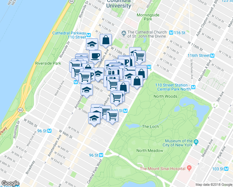 map of restaurants, bars, coffee shops, grocery stores, and more near in New York