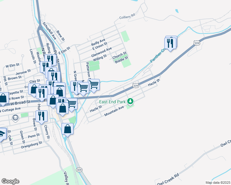 map of restaurants, bars, coffee shops, grocery stores, and more near 427 East Broad Street in Tamaqua