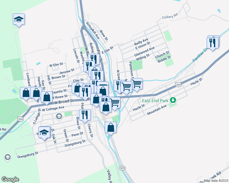 map of restaurants, bars, coffee shops, grocery stores, and more near 20 Schuylkill Avenue in Tamaqua