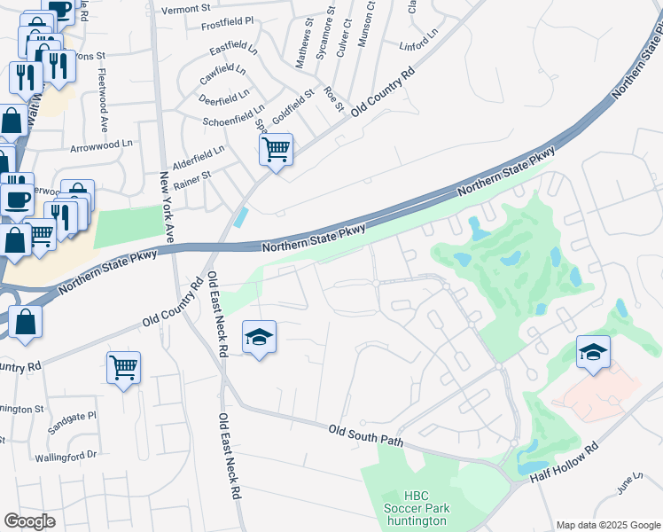 map of restaurants, bars, coffee shops, grocery stores, and more near 915 Altessa Boulevard in Melville