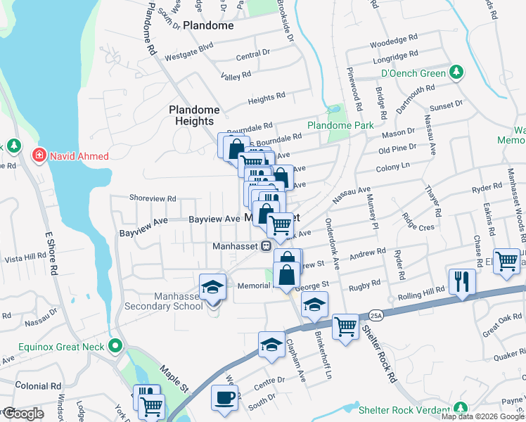 map of restaurants, bars, coffee shops, grocery stores, and more near in Manhasset