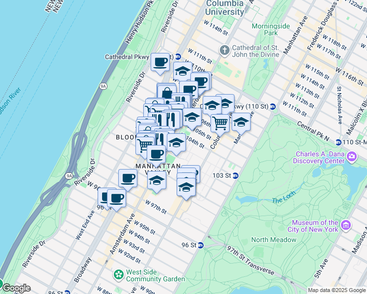 map of restaurants, bars, coffee shops, grocery stores, and more near in New York