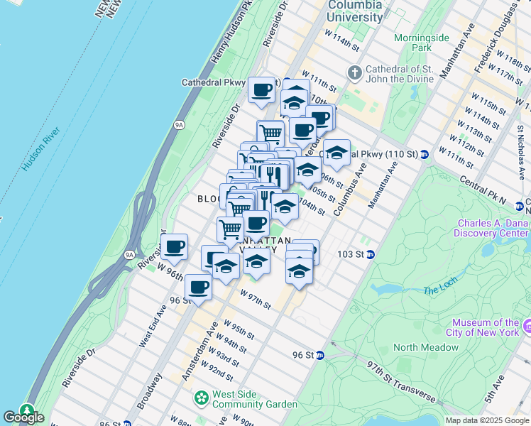 map of restaurants, bars, coffee shops, grocery stores, and more near in New York