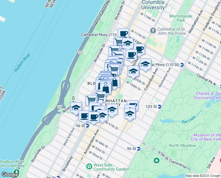 map of restaurants, bars, coffee shops, grocery stores, and more near in New York
