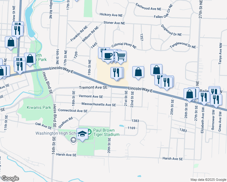 map of restaurants, bars, coffee shops, grocery stores, and more near 2005 Lincoln Way East in Massillon