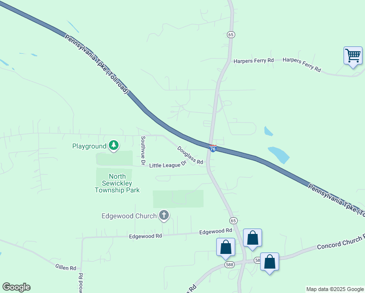 map of restaurants, bars, coffee shops, grocery stores, and more near 128 Douglass Road in Beaver Falls