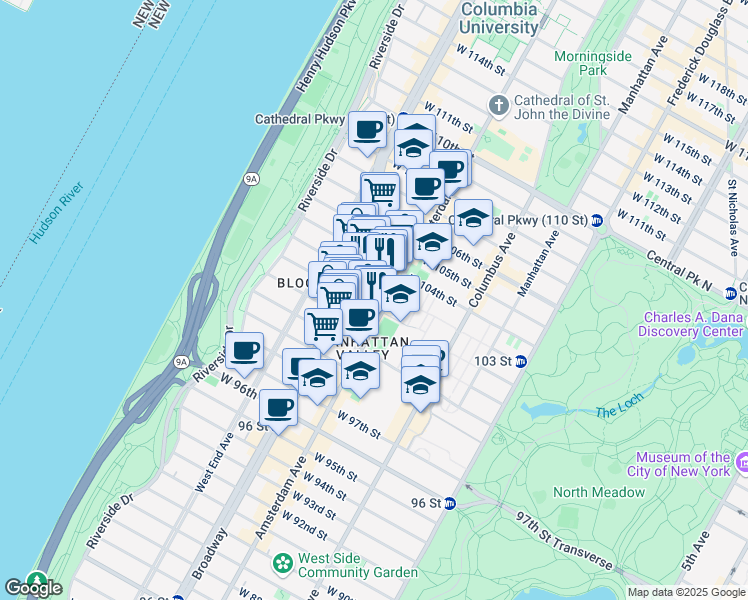 map of restaurants, bars, coffee shops, grocery stores, and more near in New York