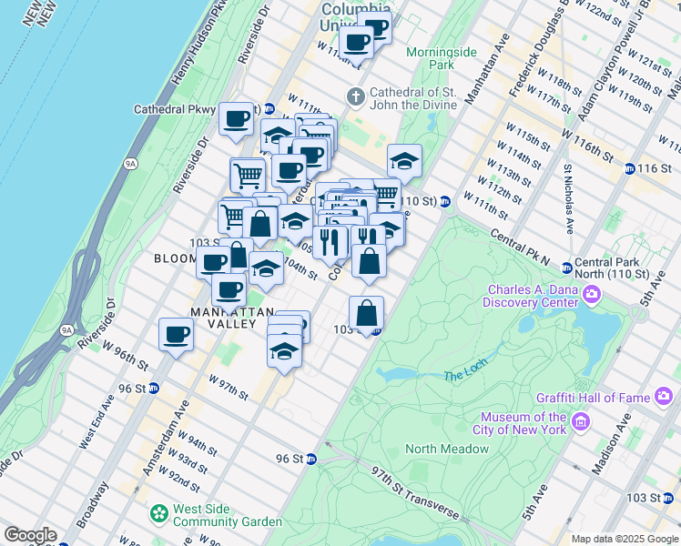 map of restaurants, bars, coffee shops, grocery stores, and more near in New York