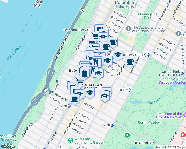 map of restaurants, bars, coffee shops, grocery stores, and more near in New York