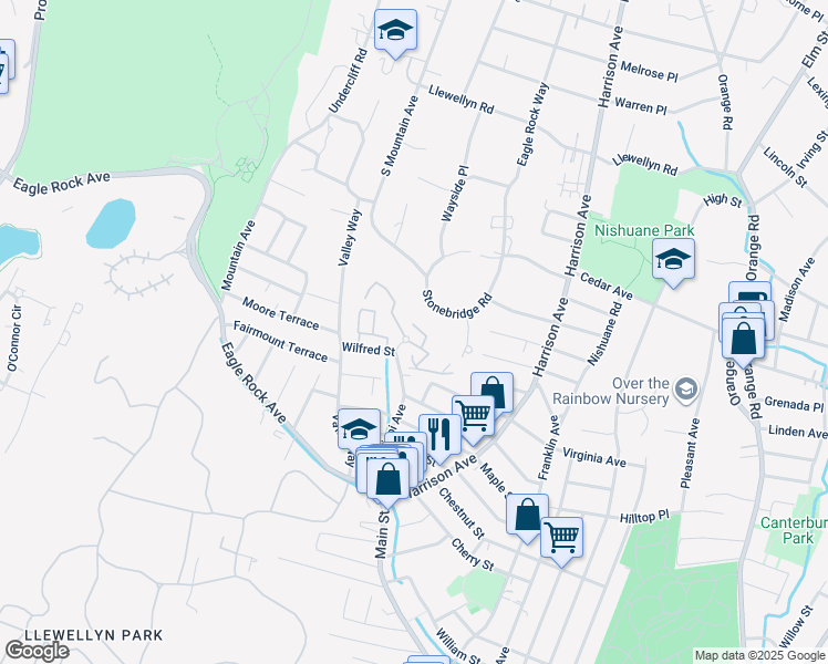 map of restaurants, bars, coffee shops, grocery stores, and more near 23 Wilfred Street in West Orange
