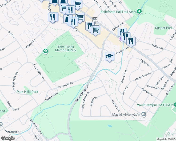 map of restaurants, bars, coffee shops, grocery stores, and more near 446 Blue Course Drive in State College