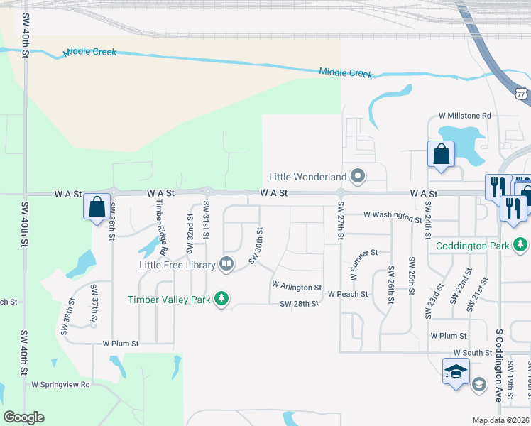 map of restaurants, bars, coffee shops, grocery stores, and more near 1500 Southwest 30th Street in Lincoln