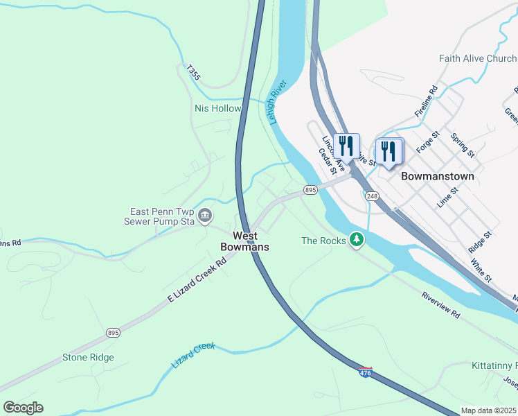 map of restaurants, bars, coffee shops, grocery stores, and more near 2343 E Lizard Creek Rd in Lehighton