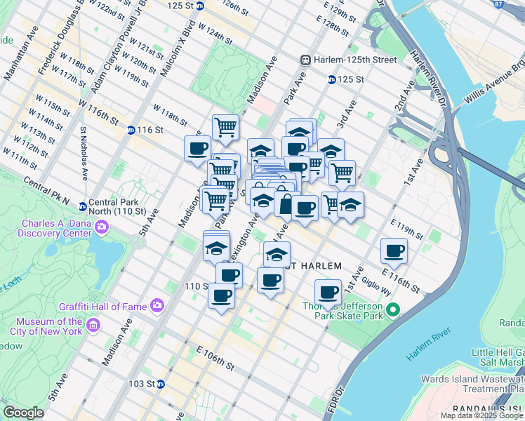 map of restaurants, bars, coffee shops, grocery stores, and more near in New York