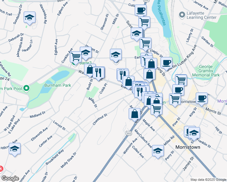 map of restaurants, bars, coffee shops, grocery stores, and more near 19 Phoenix Avenue in Morristown