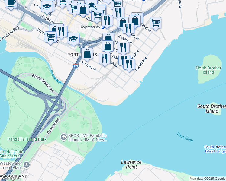 map of restaurants, bars, coffee shops, grocery stores, and more near 910 East 132nd Street in Bronx