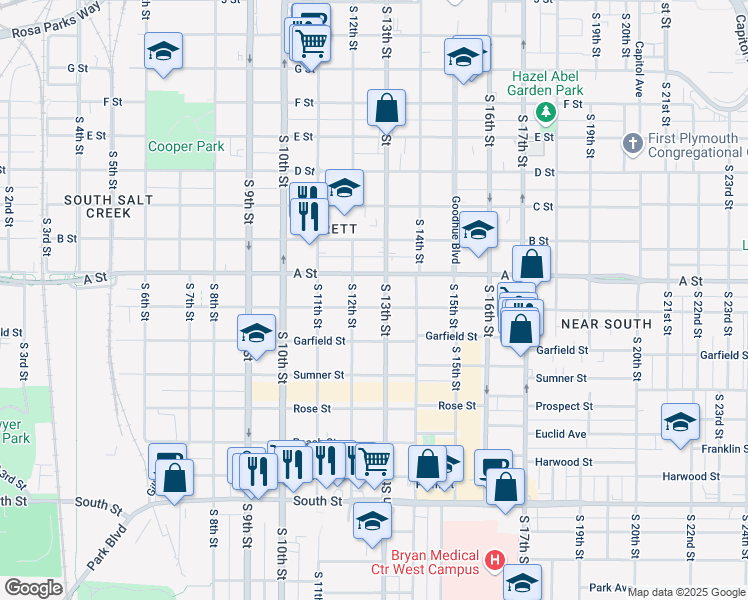 map of restaurants, bars, coffee shops, grocery stores, and more near 1236 Washington Street in Lincoln