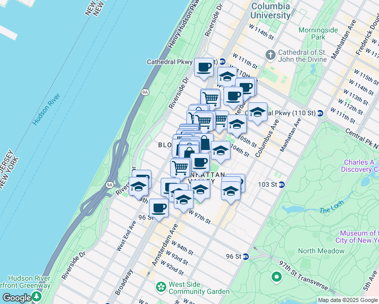 map of restaurants, bars, coffee shops, grocery stores, and more near in New York