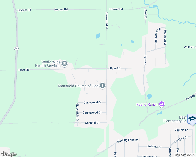 map of restaurants, bars, coffee shops, grocery stores, and more near 1033 Neil Circle North in Mansfield