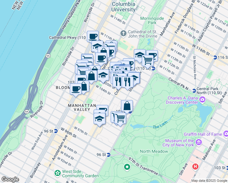 map of restaurants, bars, coffee shops, grocery stores, and more near in New York