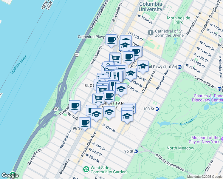 map of restaurants, bars, coffee shops, grocery stores, and more near in New York