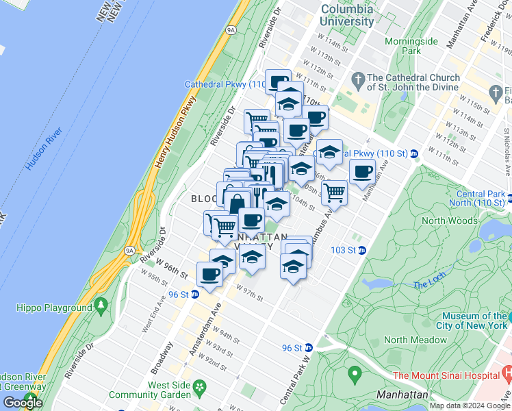 map of restaurants, bars, coffee shops, grocery stores, and more near in New York