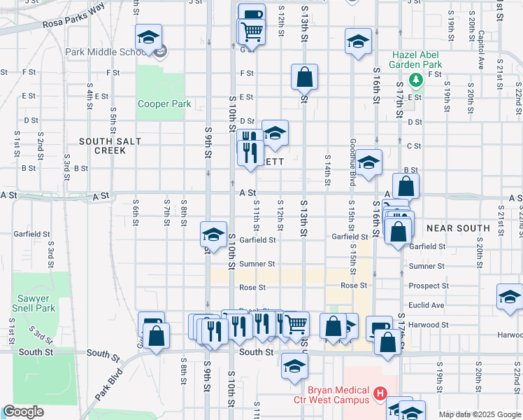 map of restaurants, bars, coffee shops, grocery stores, and more near 1124 Washington Street in Lincoln