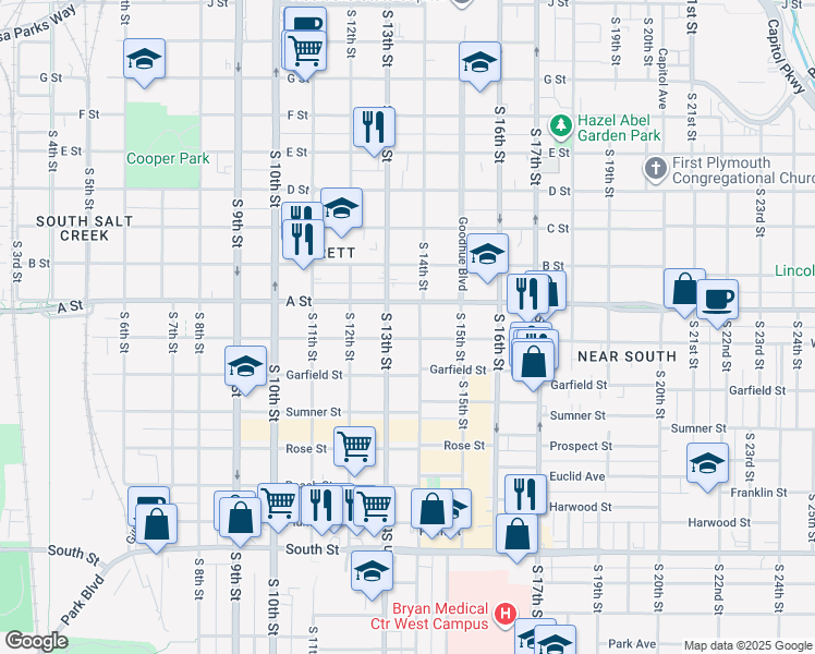map of restaurants, bars, coffee shops, grocery stores, and more near 1326 Washington Street in Lincoln