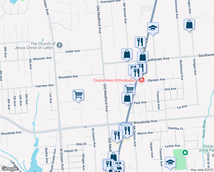 map of restaurants, bars, coffee shops, grocery stores, and more near 709 Old Medford Avenue in Medford