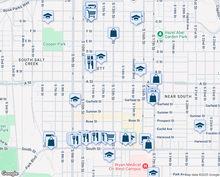 map of restaurants, bars, coffee shops, grocery stores, and more near 1236 Washington Street in Lincoln