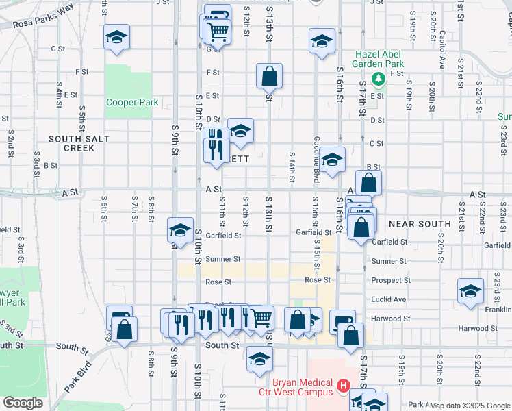 map of restaurants, bars, coffee shops, grocery stores, and more near 1220 Washington St in Lincoln