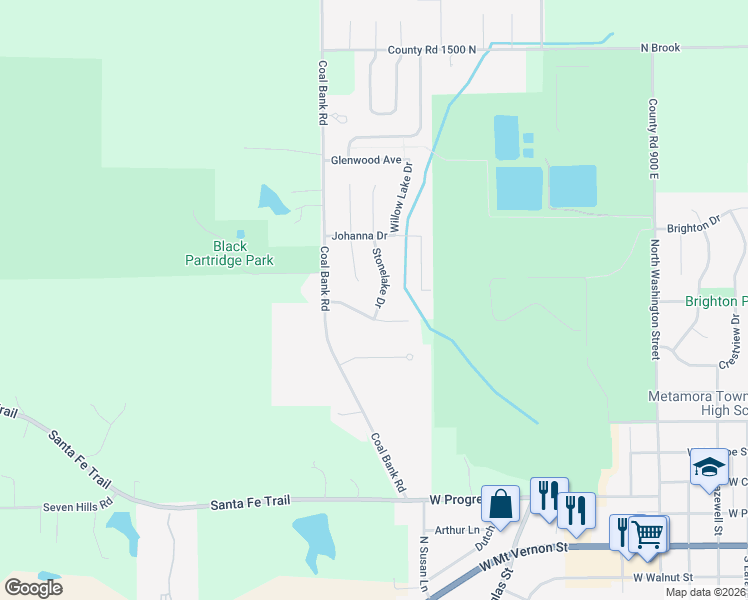 map of restaurants, bars, coffee shops, grocery stores, and more near 807 Stonelake Drive in Metamora