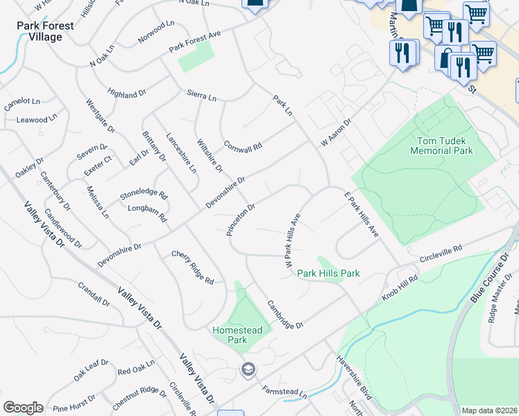 map of restaurants, bars, coffee shops, grocery stores, and more near 1698 Princeton Drive in State College