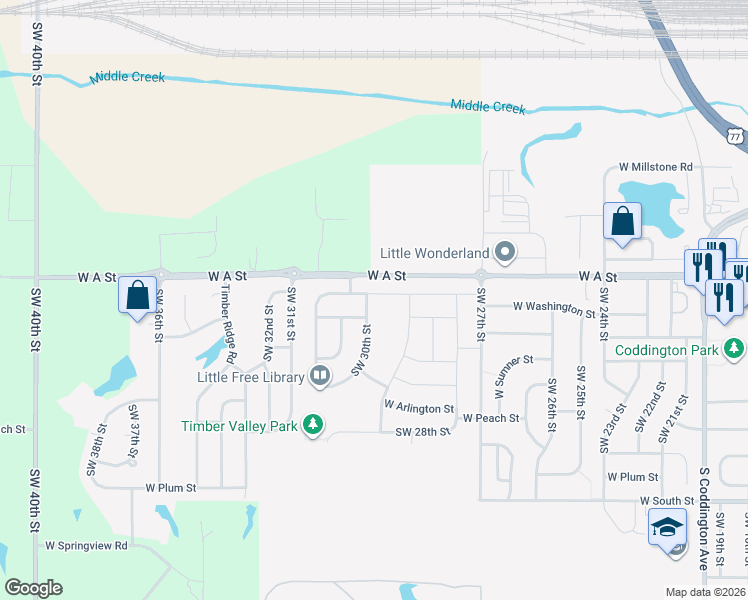 map of restaurants, bars, coffee shops, grocery stores, and more near 1500 Southwest 30th Street in Lincoln