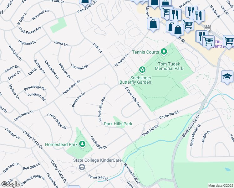 map of restaurants, bars, coffee shops, grocery stores, and more near in State College