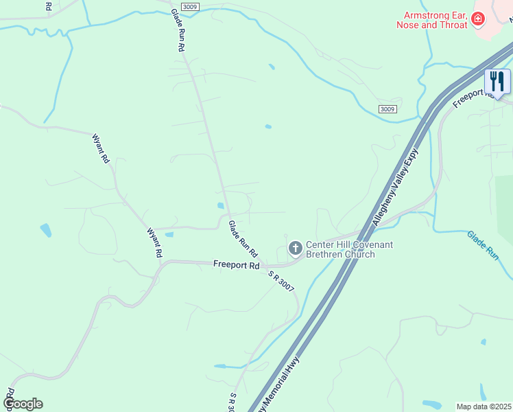 map of restaurants, bars, coffee shops, grocery stores, and more near 630 Glade Run Road in Kittanning