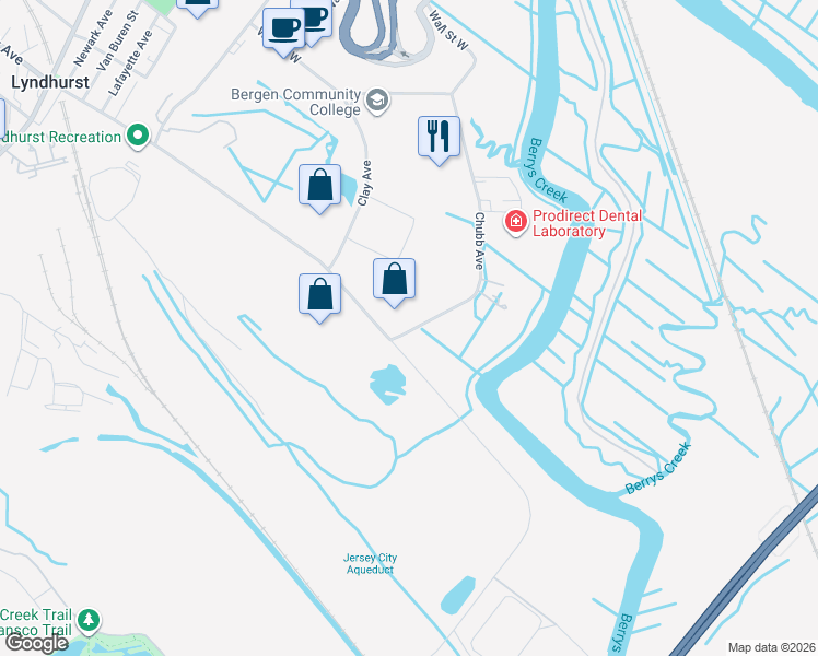 map of restaurants, bars, coffee shops, grocery stores, and more near 1285 Valley Brook Avenue in Lyndhurst